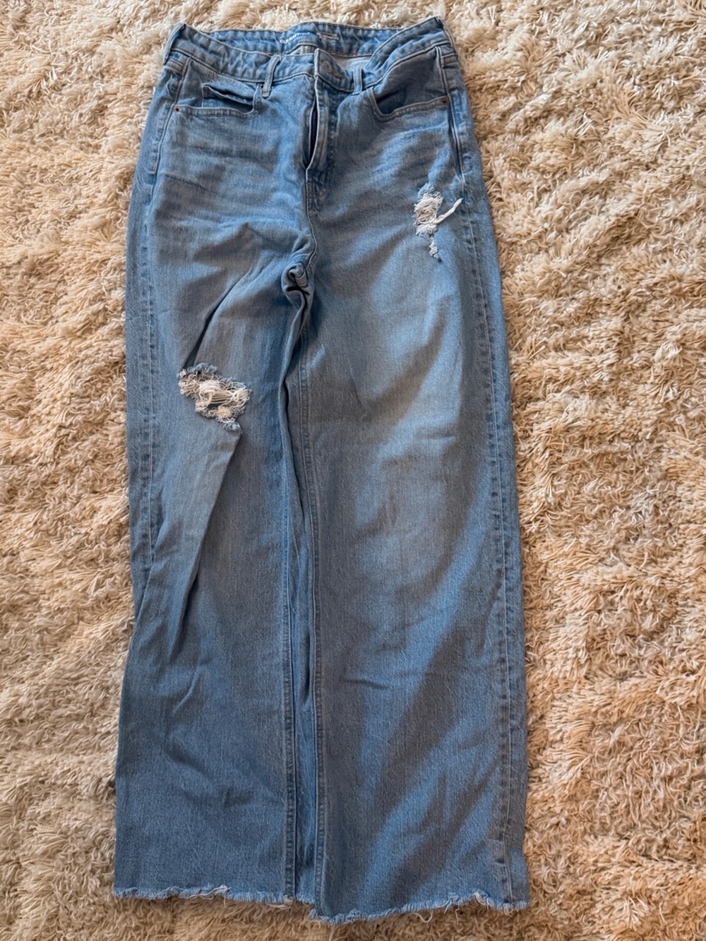 Old Navy Women's Light Blue Ripped Wide Leg Jeans